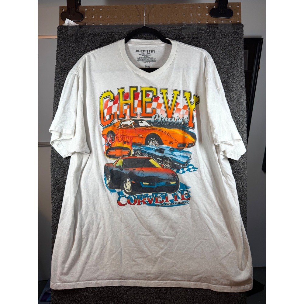Chemistry Chevy Classics T-Shirt Mens 2XL White Corvette Graphic Tee 618
